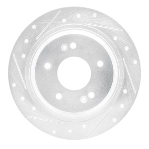 Hyundai Kona Brake Rotor (1) - Rear Left - R1 Concepts - Drilled & Slotted - Silver - `18-`25